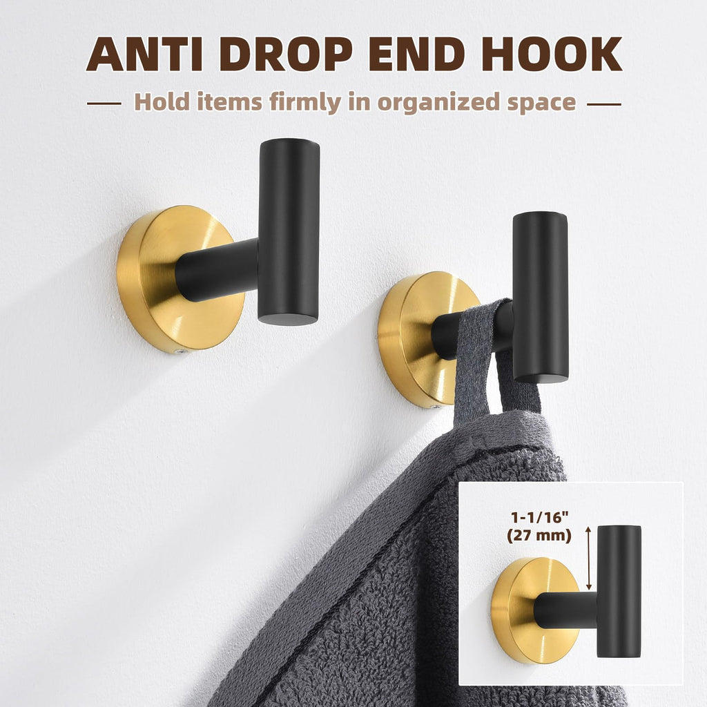 Black Gold Robe Towel Hooks, 2 Pack, Rustproof 304 Stainless Steel
