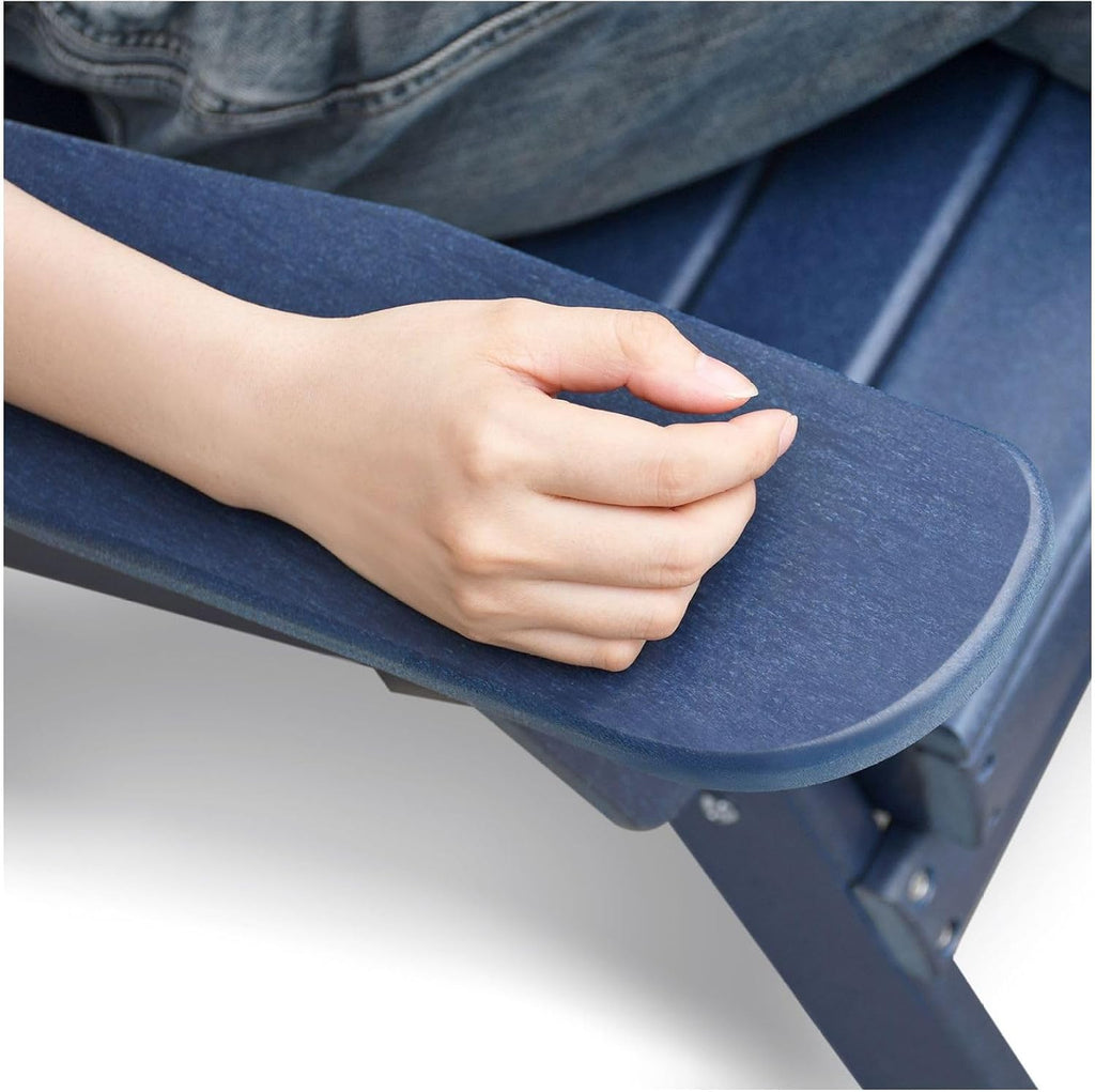 Folding Adirondack Chair - Weather Resistant HDPE Outdoor Lawn Chair - Patio Furniture - Blue/Dark Grey - 350lbs