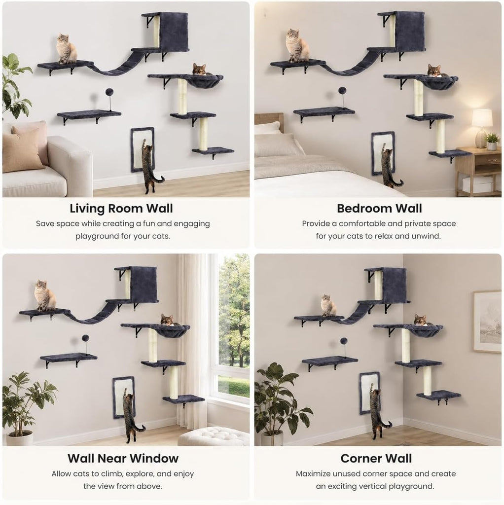 Cat Wall Shelves, Space-Saving Wall-Mounted Cat Climbing Set for Large Cats
