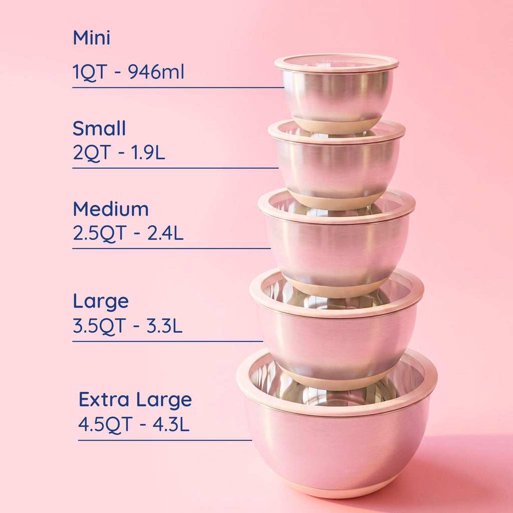 Non-Toxic Stainless Steel Mixing Bowls, Glass Lids, Plastic Free, 5-Pcs