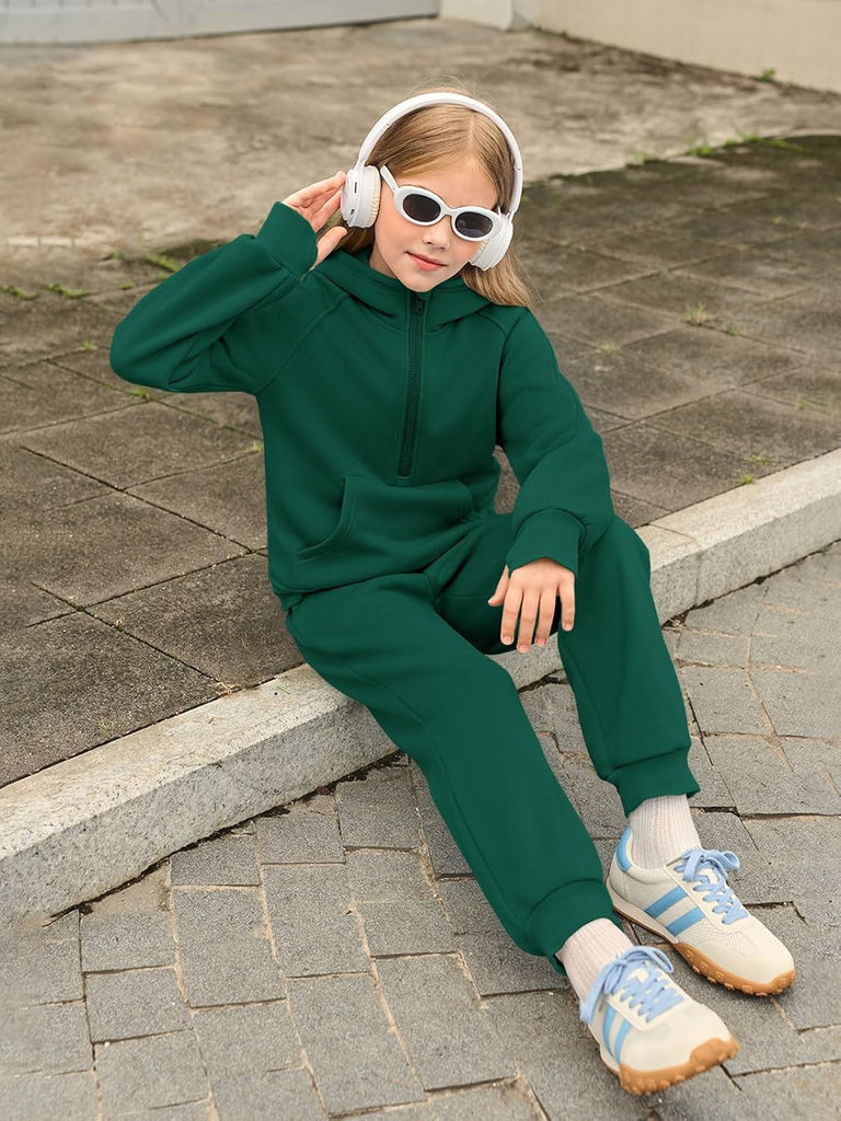 Girls 2 Piece Outfits Sweatsuit Kids Fleece Half Zip Hoodie Set