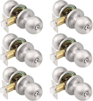 Interior Door Knobs in Brushed Nickel Finish, Keyless Privacy Door Knob, Round Ball Style Door Knob Bathroom, Indoor