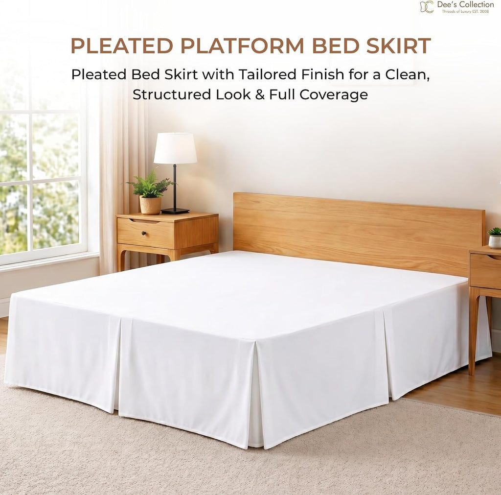 Dee's Collection Queen Size Bed Skirt 15" Drop Hotel Quality Pleated Dust Ruffle with Platform Style Secure Fit