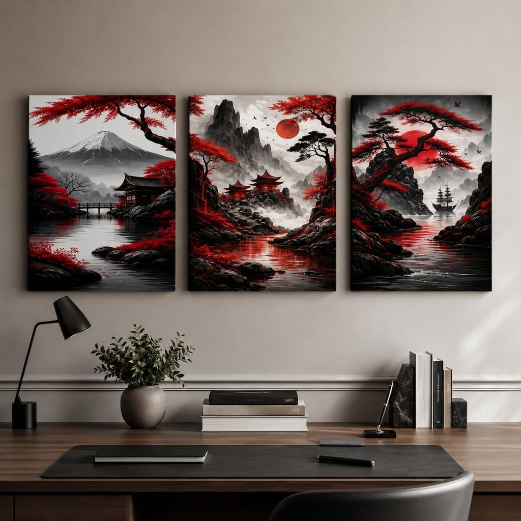 3 Piece Wall Art 16 x 20 Inches, Framed Canvas Set, Modern Botanical Vase Wall Decor Bedroom Office Hallway, Neutral