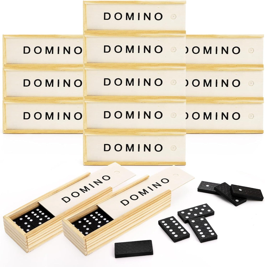 Mini Wooden Dominoes Set, Double 6 Dominos Game with Wood Case&Instructions, Bulk Domino Party Favor, 28 - Set of 30