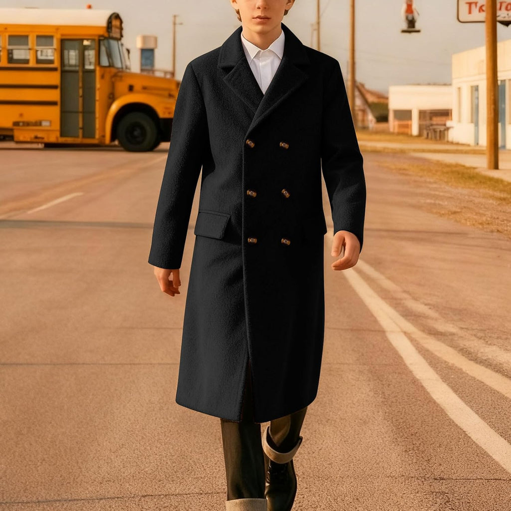 Trench Coat Double Breasted Wool Dress Coat Long Windbreaker Jacket Winter Overcoat for Kids