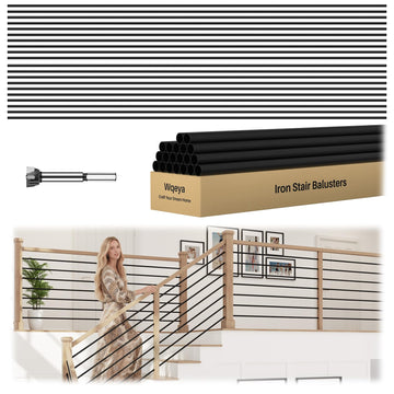 20 Pack 10 ft 5/8 Inch Round Iron Horizontal Stair Balusters, Black