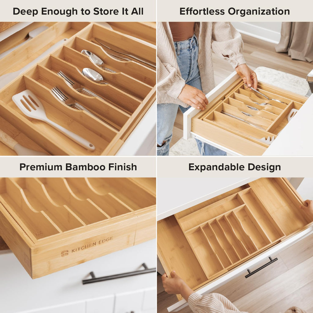 Silverware & Utensil Drawer Organizer, 18.5-33 in, Bamboo