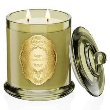 Sage Eucalyptus Candles Scented, 2 Wick 12.7oz Soy Wax Candles 70 Hours Long Burning, Non Toxic Candles Gift for