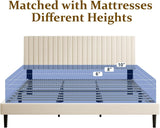 King Bed Frame with Velvet Upholstered Headboard, Platform Bed with Strong Wood Slats, Mattress Foundation