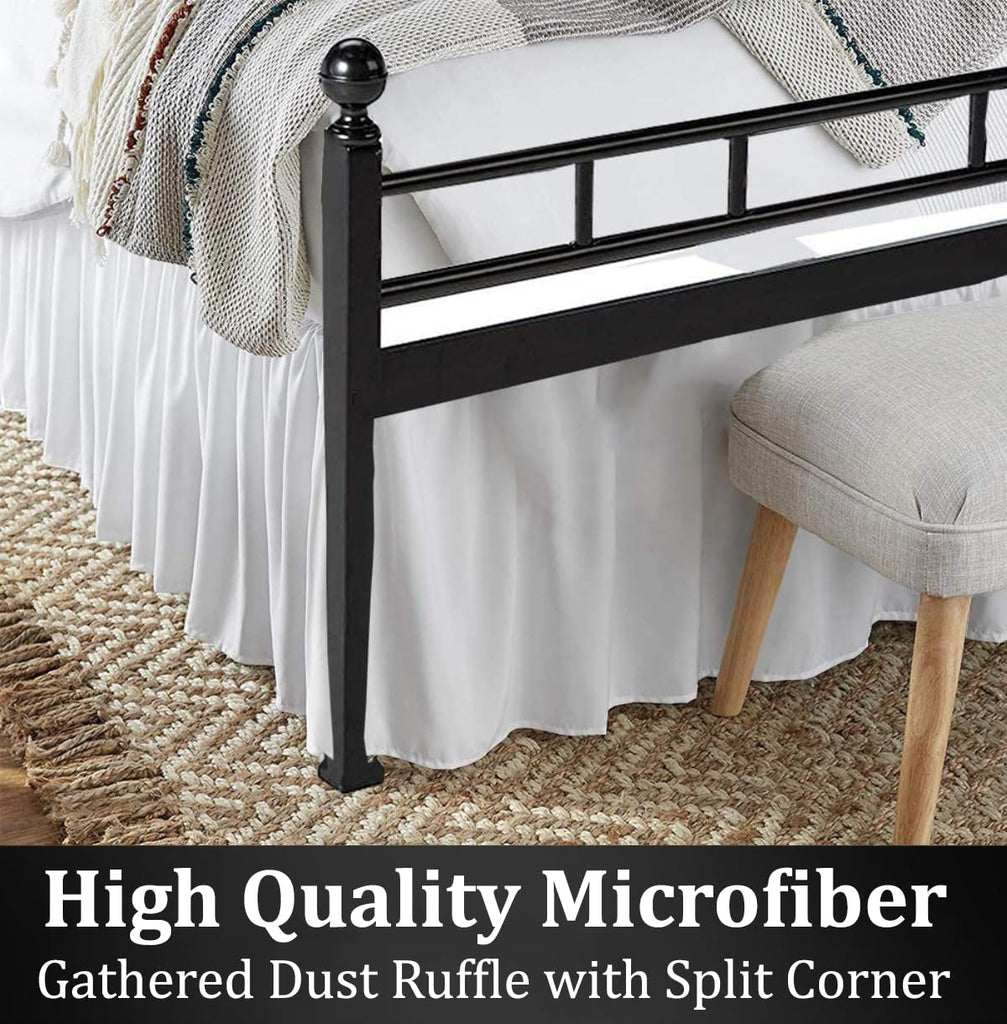 Ruffled Bed Skirt, White, Queen 18 Inch Drop