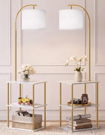 Floor Lamp with Table 2-Pack, Nightstands End Side Table