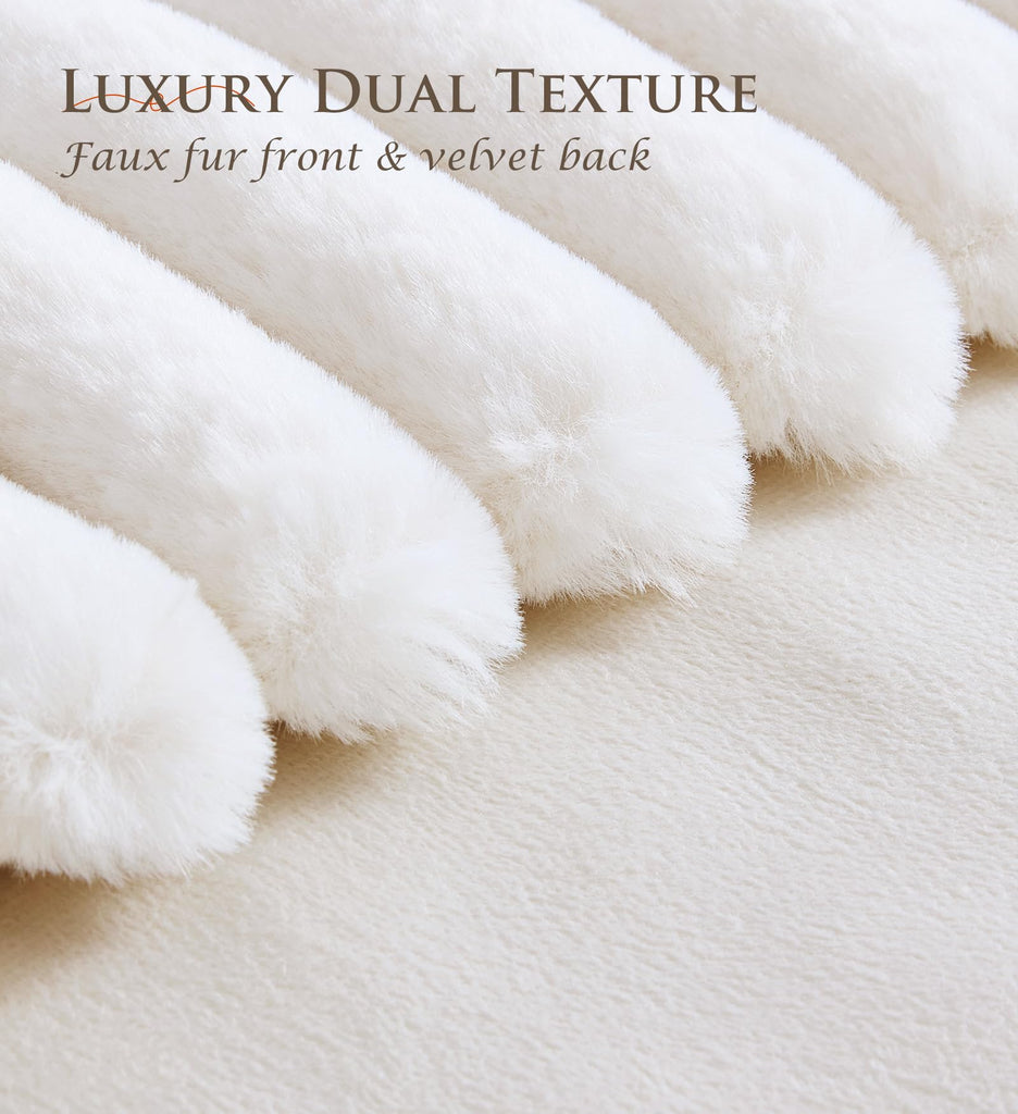 Set of 2 Decorative Throw Pillow Covers 20x20, Fall Faux Fur Cream White