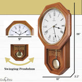Pendulum Wall Clock Battery Operated - Real Wood Regulator Clock - Schoolhouse Design with Pendulum - Quiet, Non-Chiming - Wooden Wall...