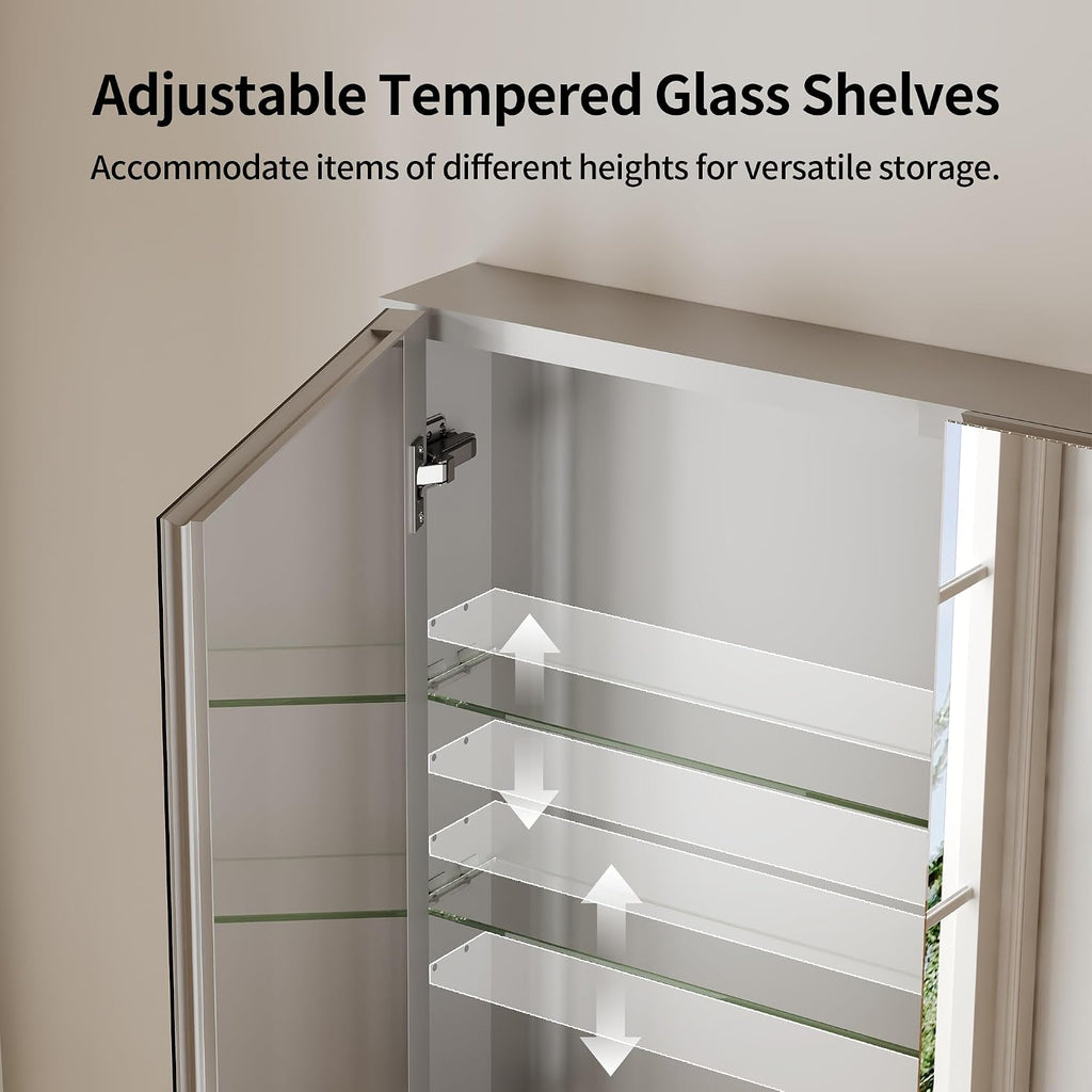Pre-Assembled Medicine Cabinet with Mirror, 48" W x 26" H | Bathroom Mirror with Storage, 3 Doors Frameless Modern