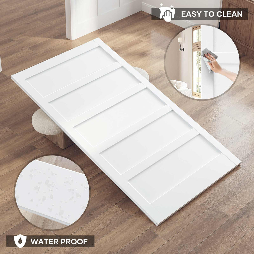 48x84 Inch White Sliding Barn Door Slab with 8ft Hardware Kit Included, 5-Panel, MDF Wood Panel Covered with
