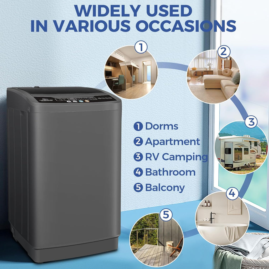 Portable Washing Machine, 20Lbs Capacity Full-Automatic Portable Washer, 2.8Cu.ft Washer and Dryer Combo with Drain