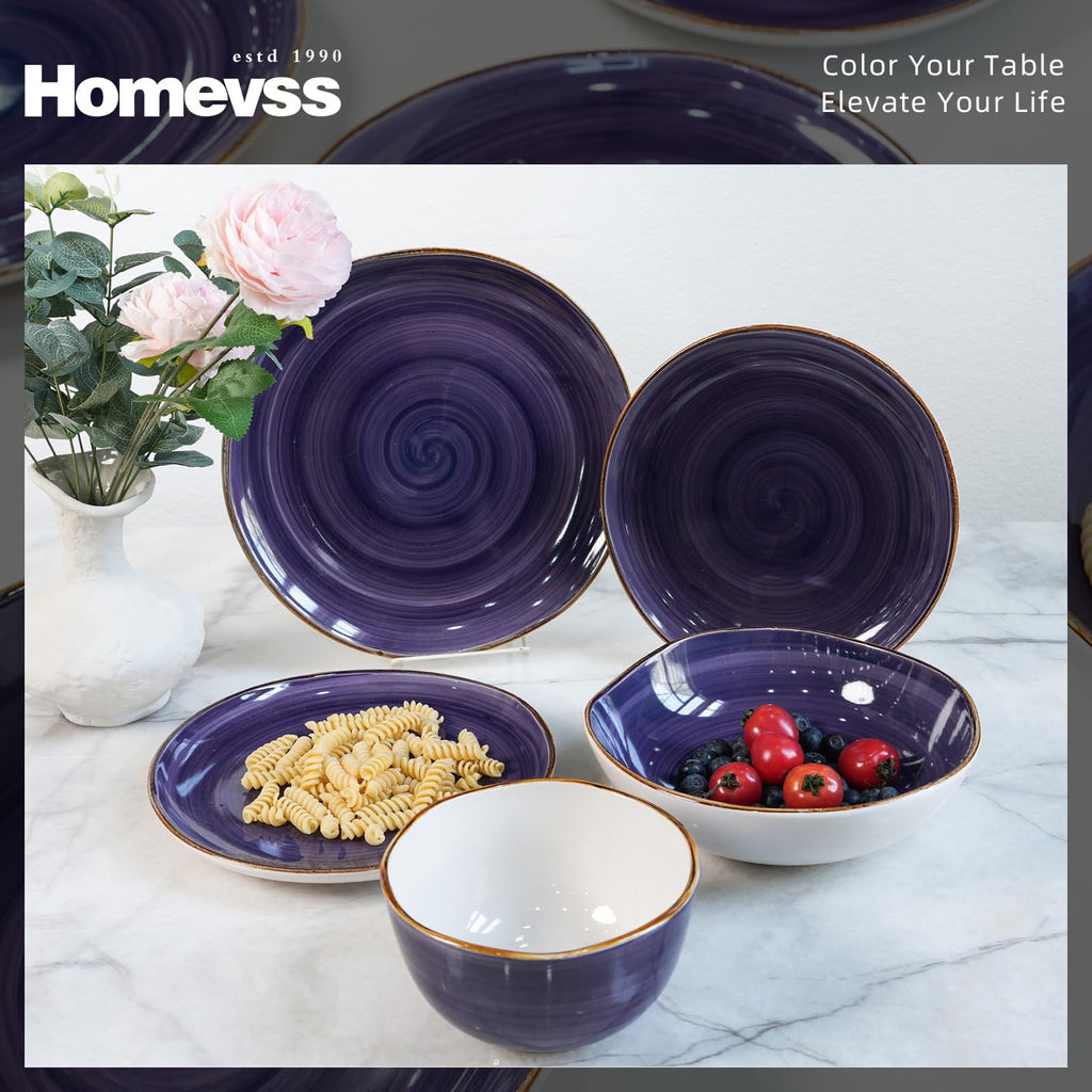 Highland 16-Piece Dinnerware Set Service for 4, Organic Shape Stoneware Plates and Bowls Set, Scratch Resistant