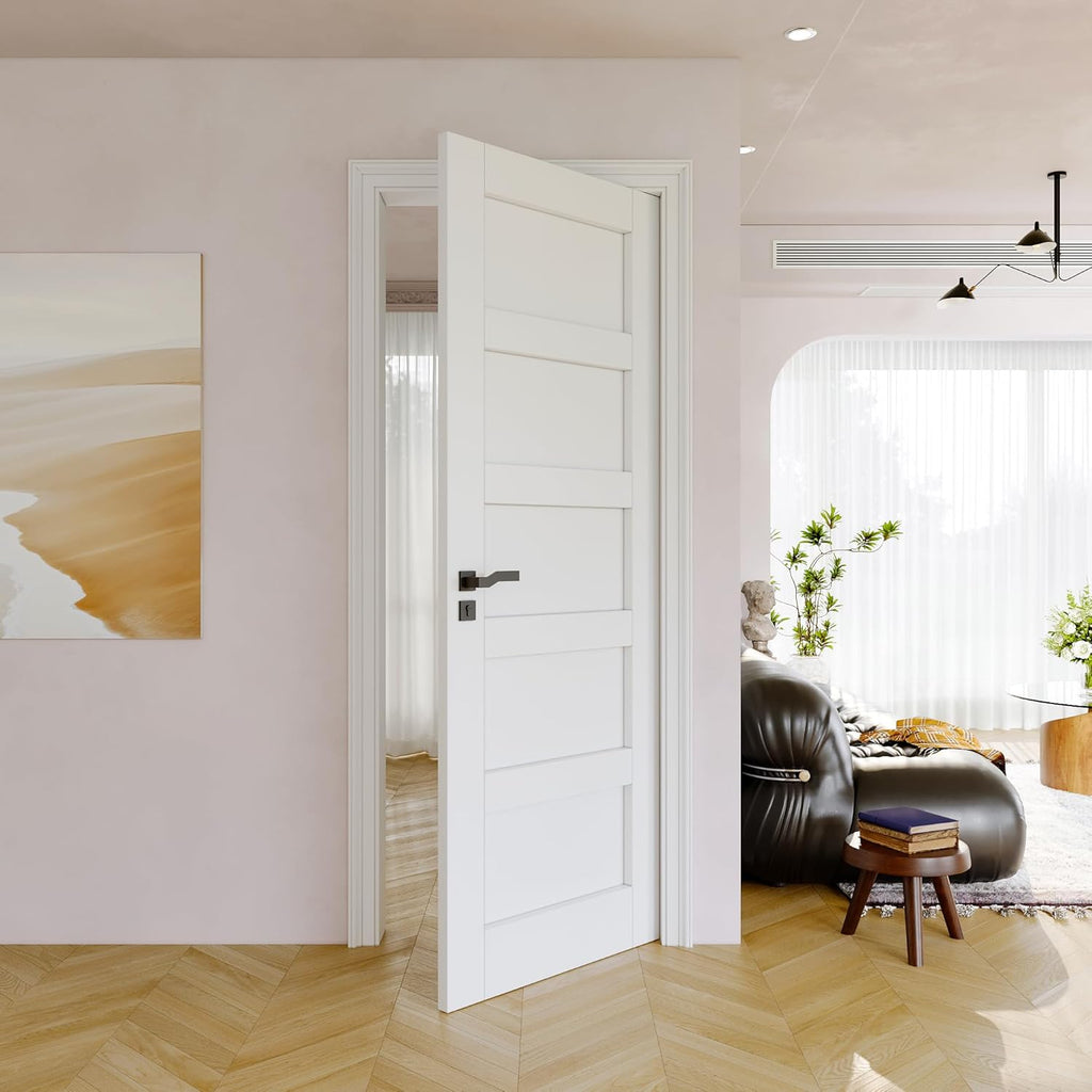 Slab Door Interior, Solid Core Pre-Built Wood Doors 30"x80", 5-Panel White Bedroom Door Shaker, Pantry, Bathroom