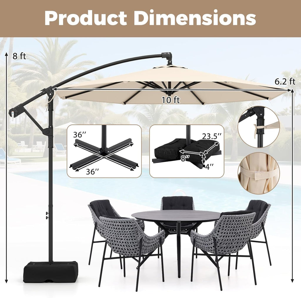 10ft Patio Umbrella with Base Included, Offset Cantilever Outdoor Umbrella with 360 Degree Rotation, Crank Handle