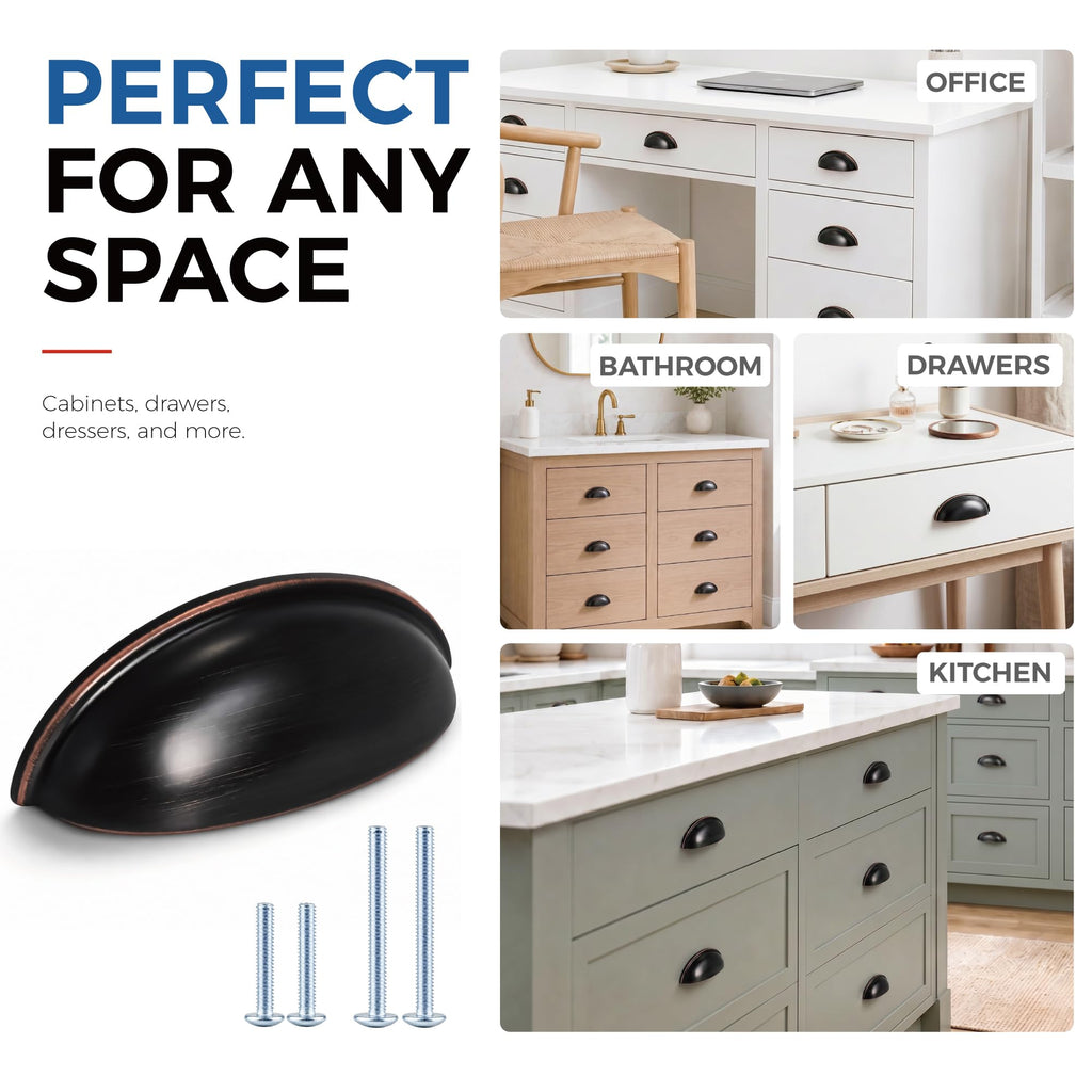 15 Pack 3 Inch Hole Centers Oil Rubbed Bronze Drawer Bin Cup Pulls Dresser Pulls for Cabinets,Furniture