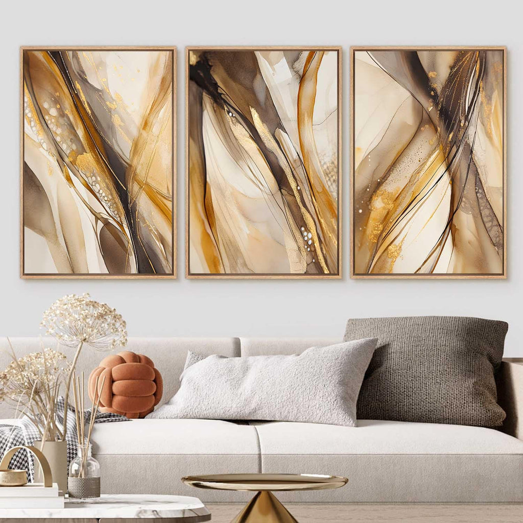 Abstract Marble Canvas Wall Art Neutral Beige Painting Brown and Gold Pictures Wall Decor Brown Marble Painting