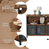 Retro Sideboard Buffet Cabinet with Power Outlet & USB Port, Industrial Wood Farmhouse Coffee Bar Cabinet with Storage