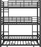 Triple Bunk Bed with Trundle Guardrail & Ladder Twin Metal, No Box Spring Needed, Easy Assemble