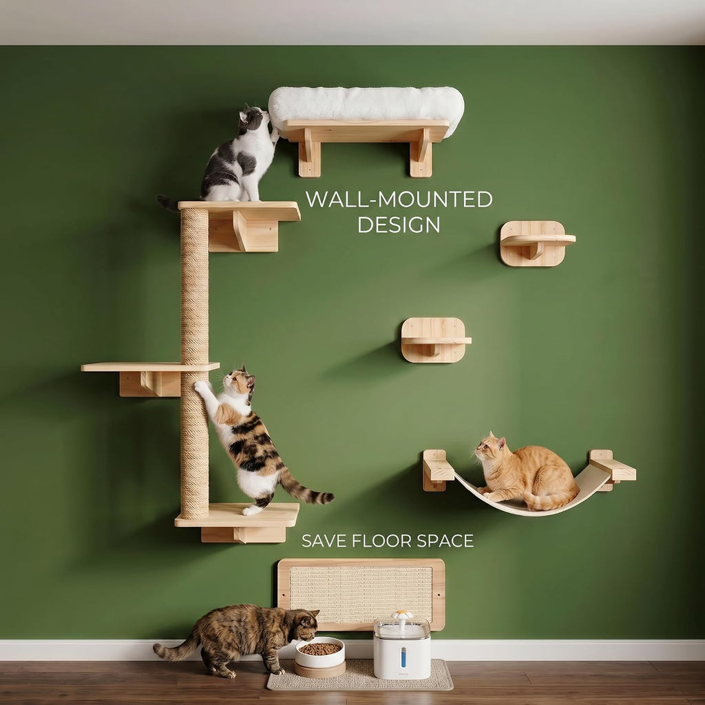 6in1 Cat Wall Shelves for Large Cats, Wall Mounted Climbing Furniture