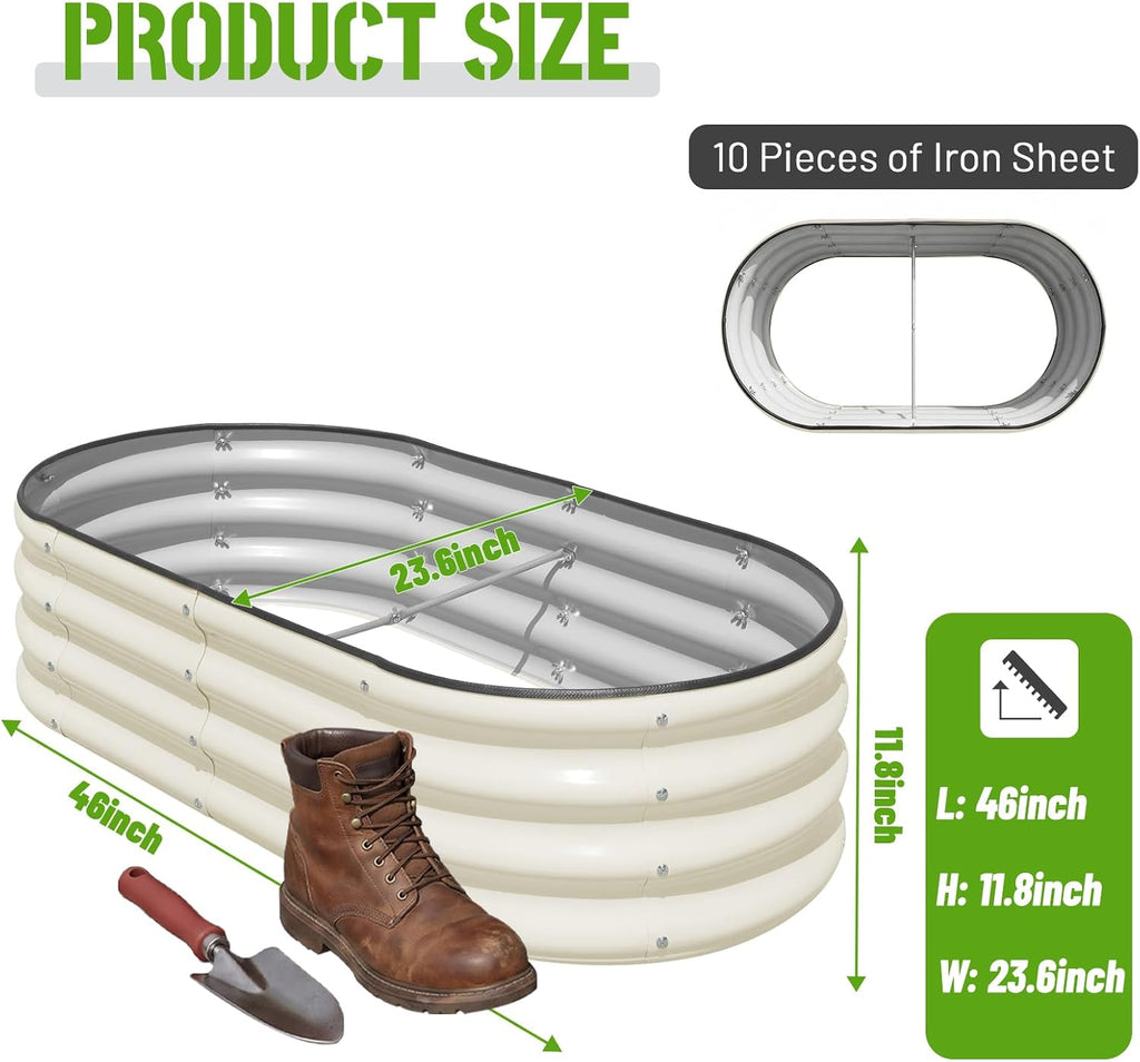 Galvanized Raised Garden Bed Outdoor, 2 Pcs 4x2x1ft Oval Metal Planter Box for Planting Plants Vegetables, White
