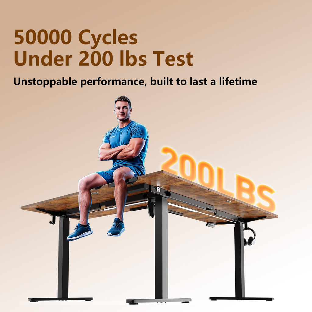 63 x 55 Inch L-Shaped Standing Desk, Electric Corner Workstation Brown