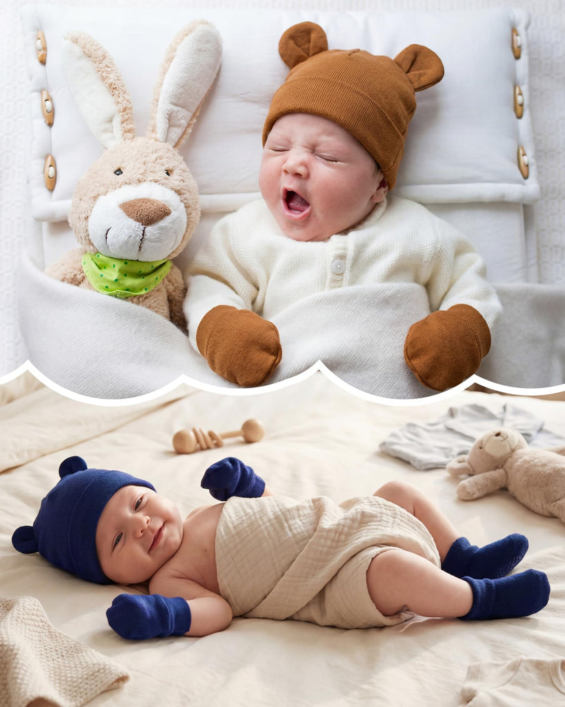 Newborn Baby Hat Set, White, Blue, Brown, Black, 5 Set