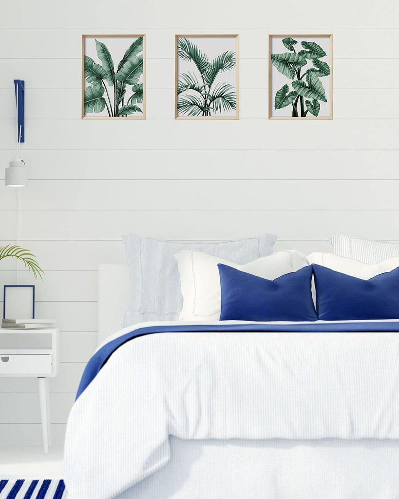Framed Wall Art(No Plexiglass), Abstract Green Palm and Eucalyptus Leafs Canvas Wall Art, High-end 16x12in Wood Wall
