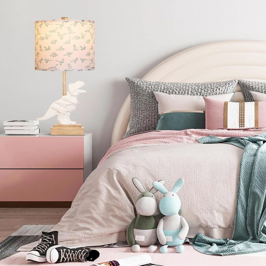 Kids Dinosaur Table Lamp for Boys Girls Bedroom 23" Bedside Lamp for Children Gift Cute Small White Nightstand Lamp