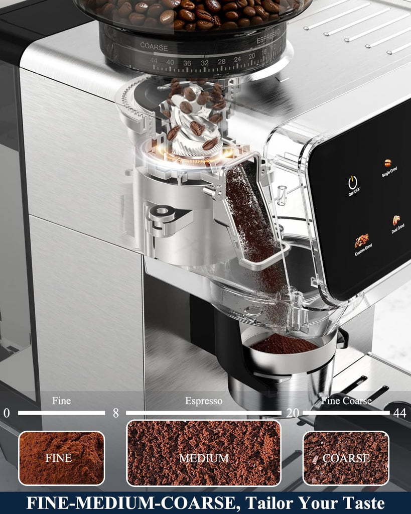 Espresso Machine with Built-in Burr Grinder, 44 Grind Settings & Steam Wand