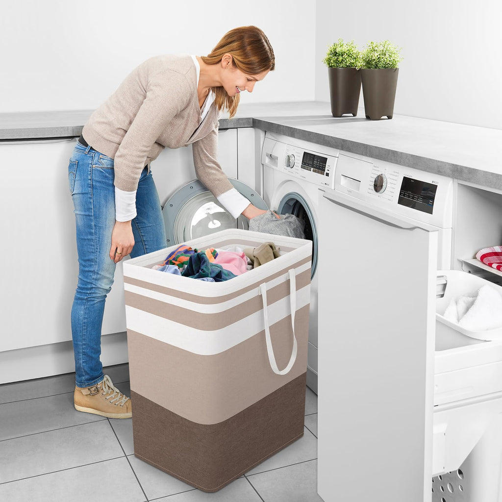 Basket Hamper, 100L Collapsible Clothes Storage, Khaki
