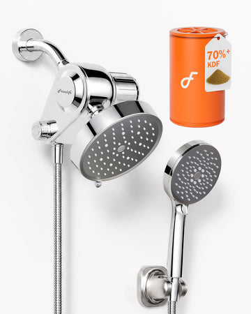 Dual Filtered Shower Head Combo, Rainfall Showerhead with Handheld, Both Heads Filtered, and Calcium Sulfite