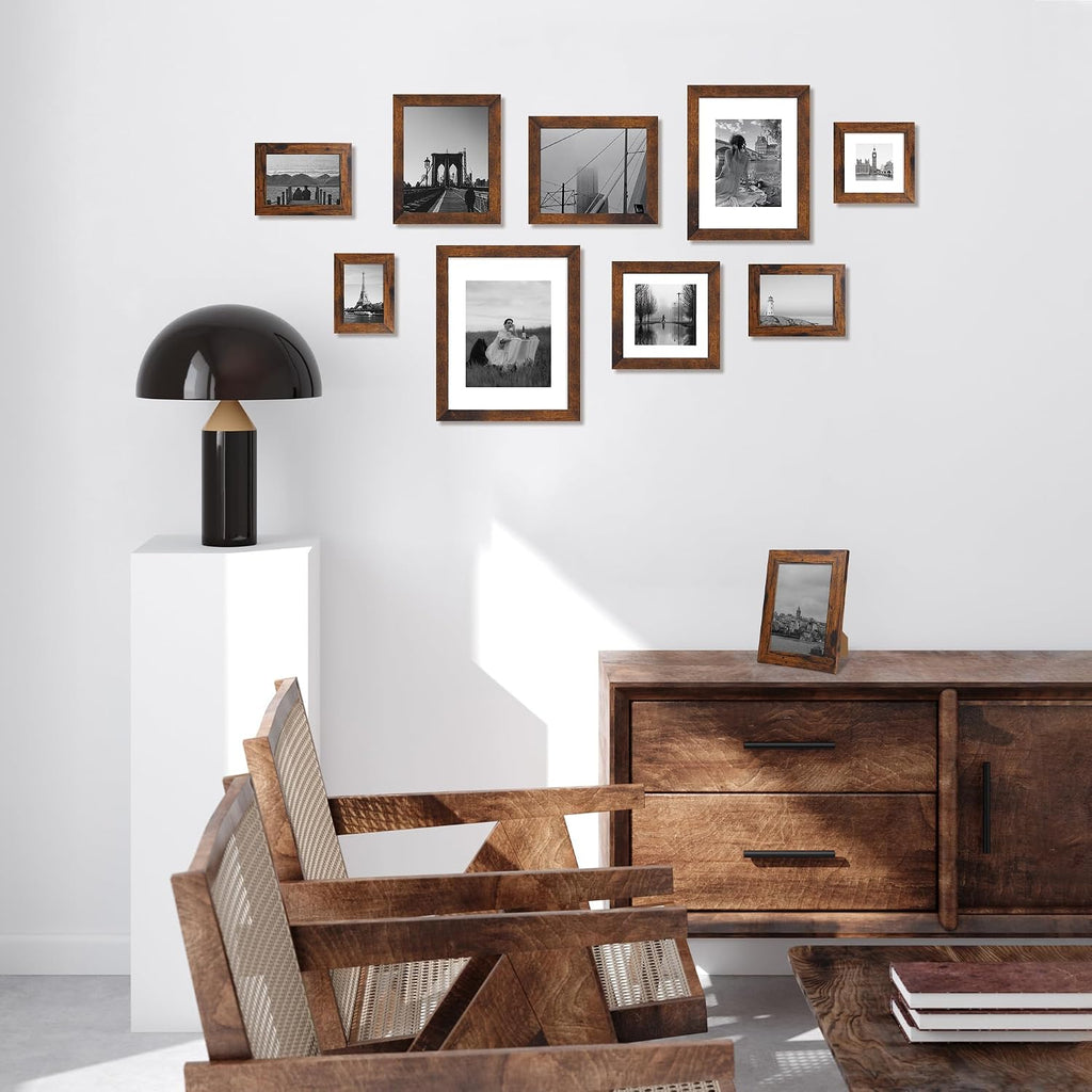 11x14 Picture Frame Set of 4 with Tempered Glass, Rustic Frame Display 8x10 Pictures with Mat or 11 x 14 Without Mat