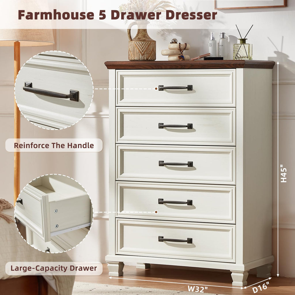 Farmhouse 5 Drawer, White