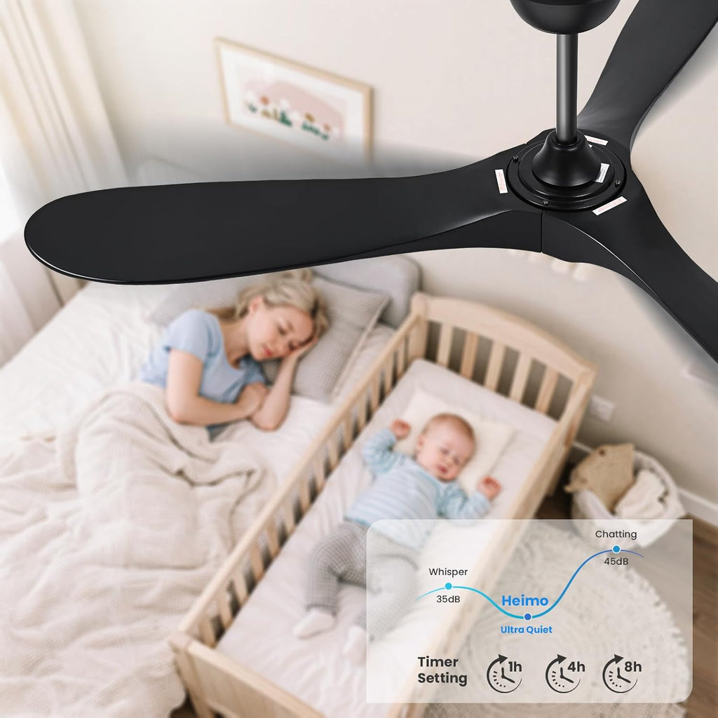 72 Inch Black Ceiling Fan No Light，Wood Indoor Outdoor Ceiling Fan Without Lights for Patios Living Room Gazebo
