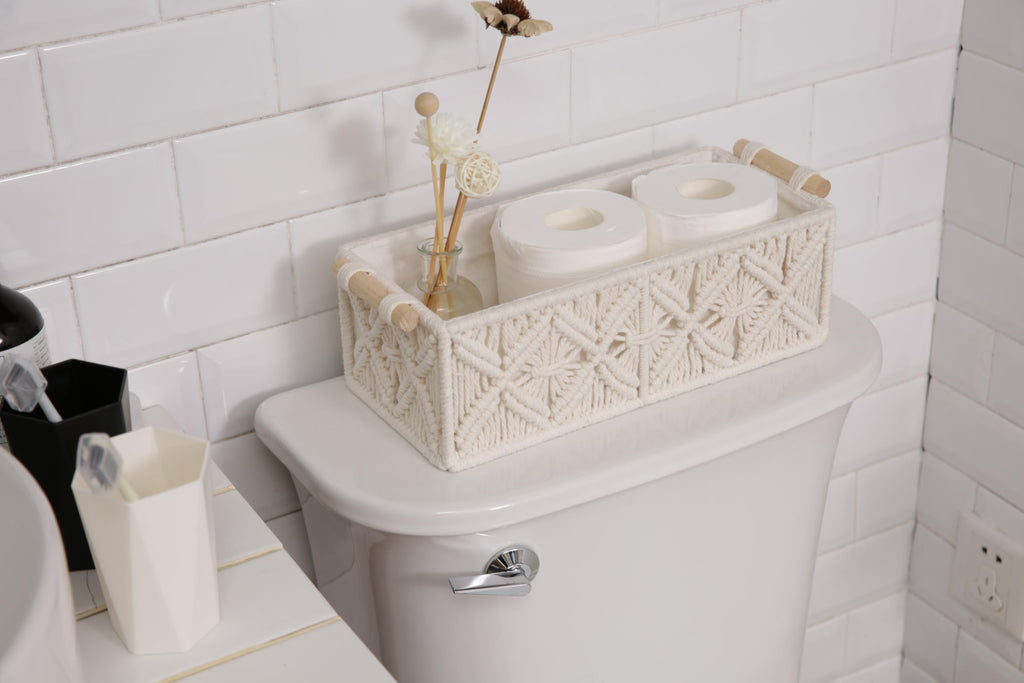 2pc Macrame Storage Baskets, Boho Woven Boxes Org, White
