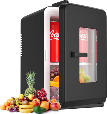 Mini Fridge, 15 Litre/21 Cans Small Fridge for Bedroom, Car, Office & Dorm, 110V AC/DC Portable Thermoelectric Cooler