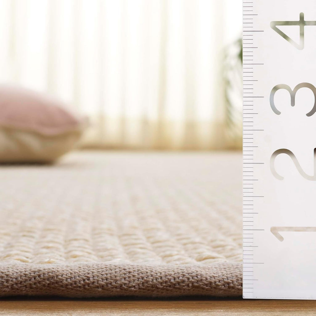 Natural Fiber Collection Area Rug - 10' Square, Ivory & Light Beige, Border Sisal Design, Easy Care, Ideal for High