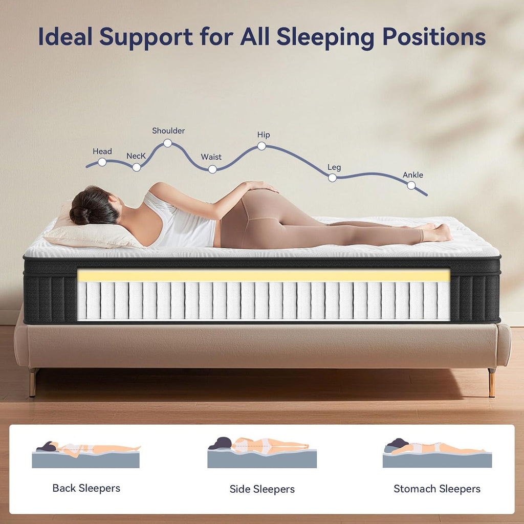 King Size Mattress, 14 Inch King Mattress Hybrid in Box, Individual Pocket Springs, Medium Firm, Breathable and