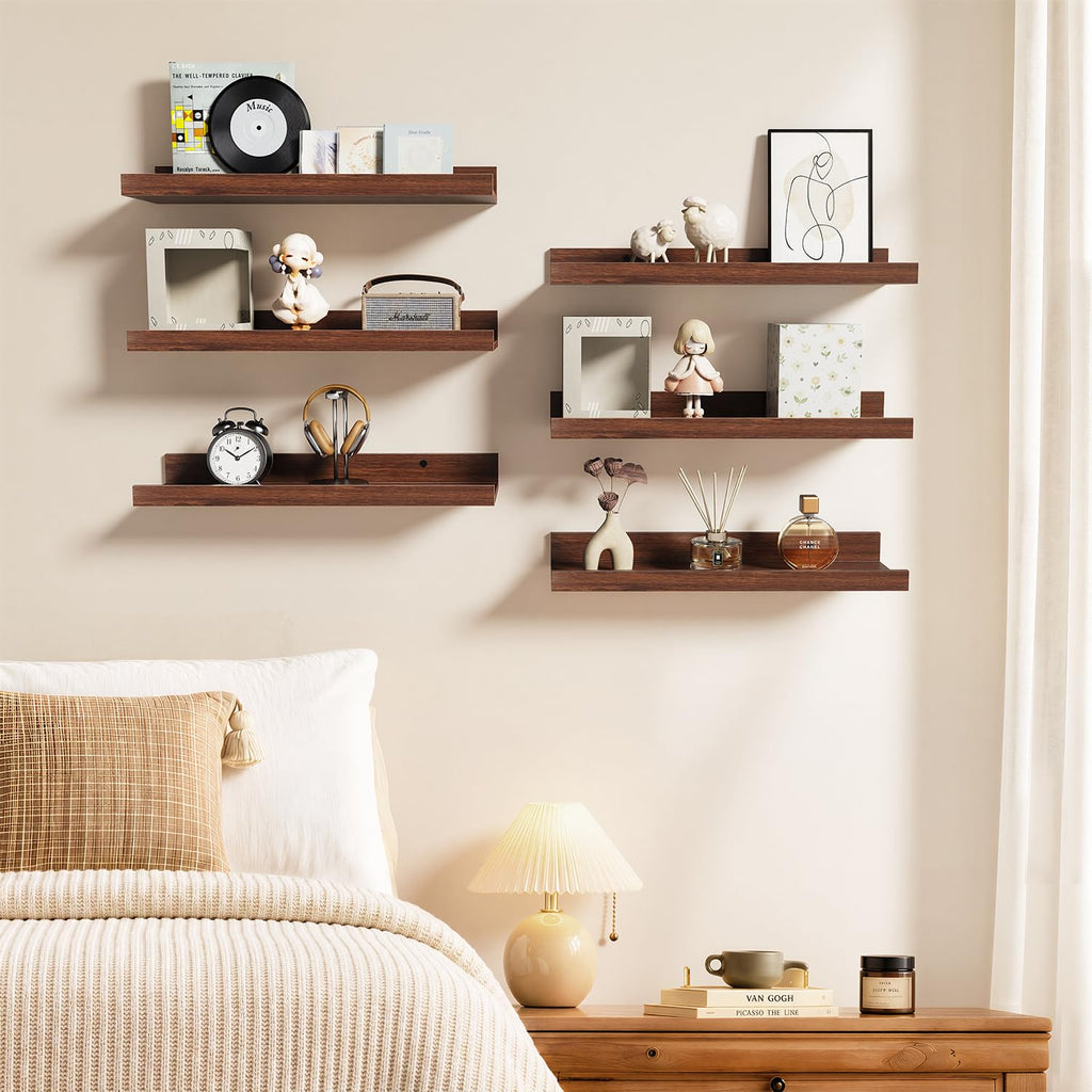 15.7x5.12" Floating Shelves for Wall, Room Decor, Raised Lip, 6 Pack