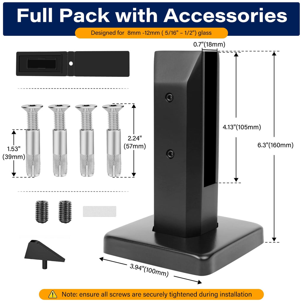 10 Pack Heavy-Duty Glass Railing Spigots 304 Stainless Steel Black