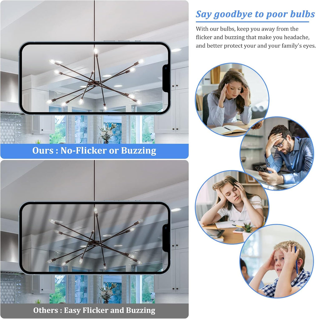 E12 Candelabra LED Light Bulbs 60 Watt Equivalent, 620 Lumen 6W C32 B11 Clear LED Filament Candle Bulbs, Dimmable
