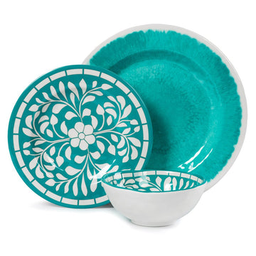 Melamine Dinnerware Sets, 12Pcs Plates and Bowls Set - Green