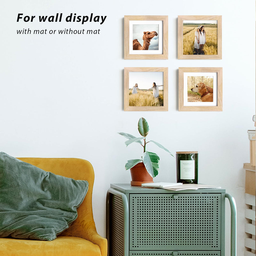 5x5 Picture Frames 4 Pack Natural Solid Wood Square Frames