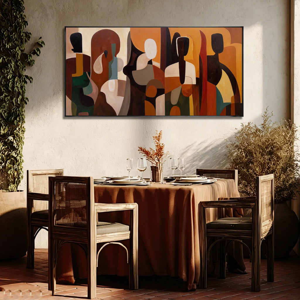 Modern Abstract Wall Decor Framed Canvas Prints Brown Geometric Wall Art Vintage Figure Artwork Office Entryway 24x48